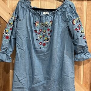Embroidered Blue Peasant Dress